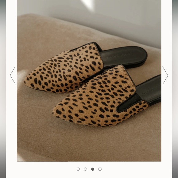 Jenni Kayne Tan and Black Leopard Pony hair Mules.